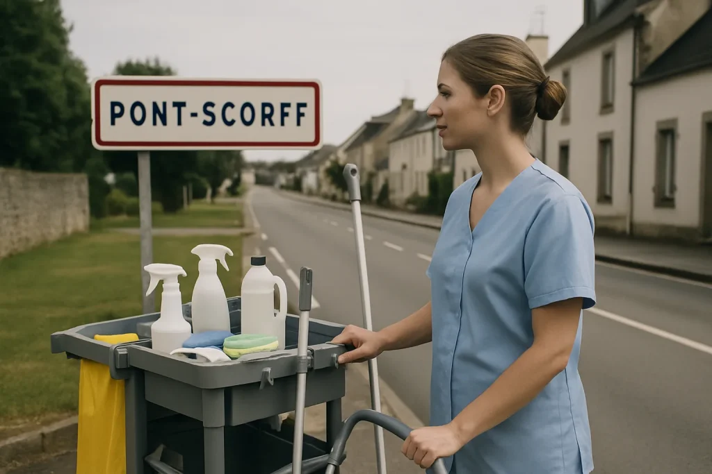 Équipe de nettoyage professionnelle travaillant dans un appartement à Pont-Scorff avec des équipements modernes.