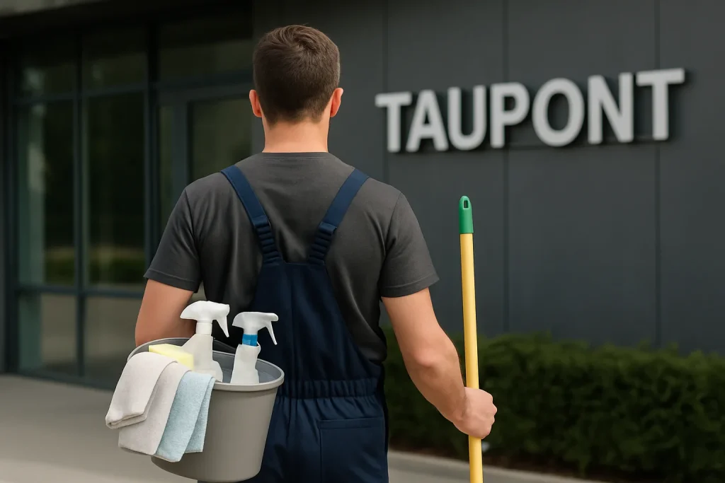 Équipe de nettoyage professionnelle en action dans un logement à Taupont.