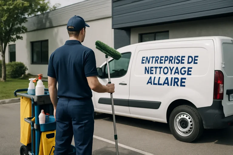 Un professionnel nettoie un bureau à Allaire avec des produits écologiques.