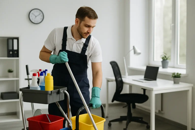 Équipe de nettoyage professionnelle à BRECH en train de nettoyer un appartement.