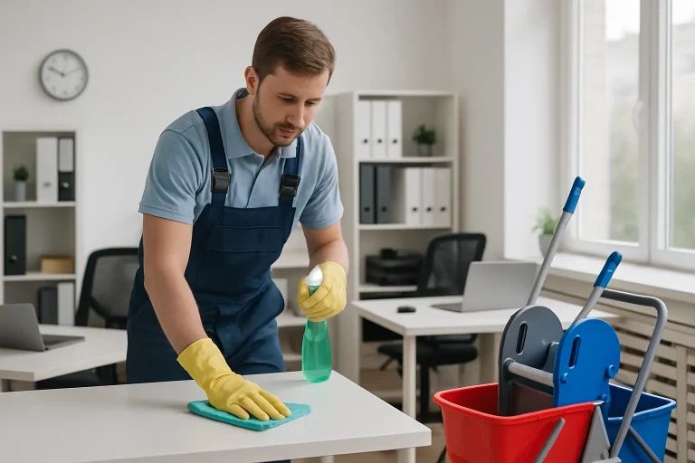 Équipe de nettoyage à Trefflean en train de nettoyer un appartement avec des outils professionnels.