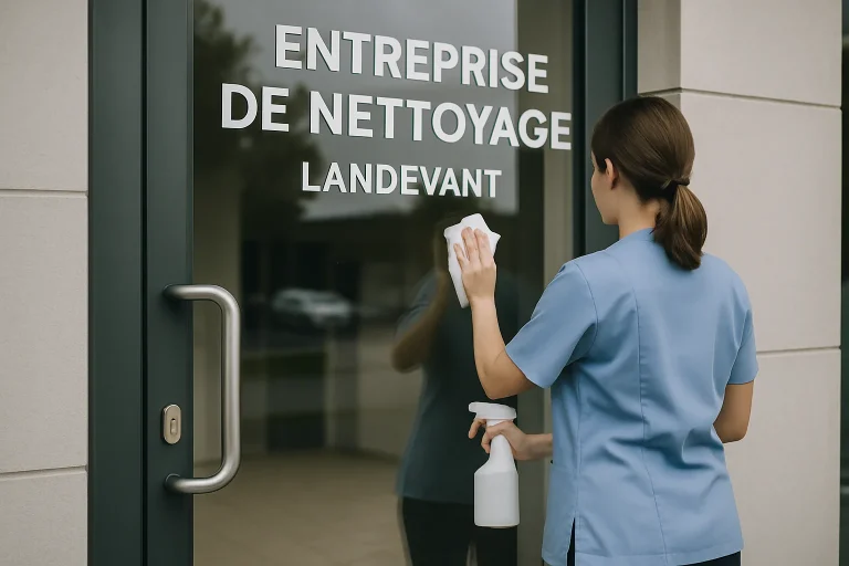 Bureau propre à Landevant avec des produits de nettoyage professionnels.