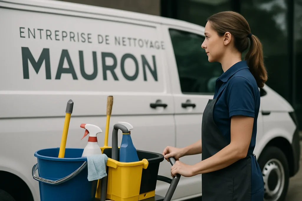 Équipe de nettoyage en action dans un appartement à Mauron, utilisant des équipements modernes.