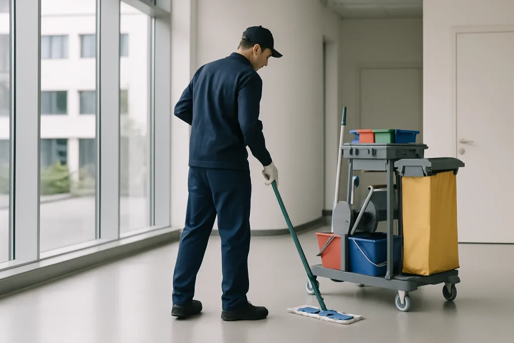 Un technicien de nettoyage travaillant dans un appartement à Lanester, avant/après le nettoyage.
