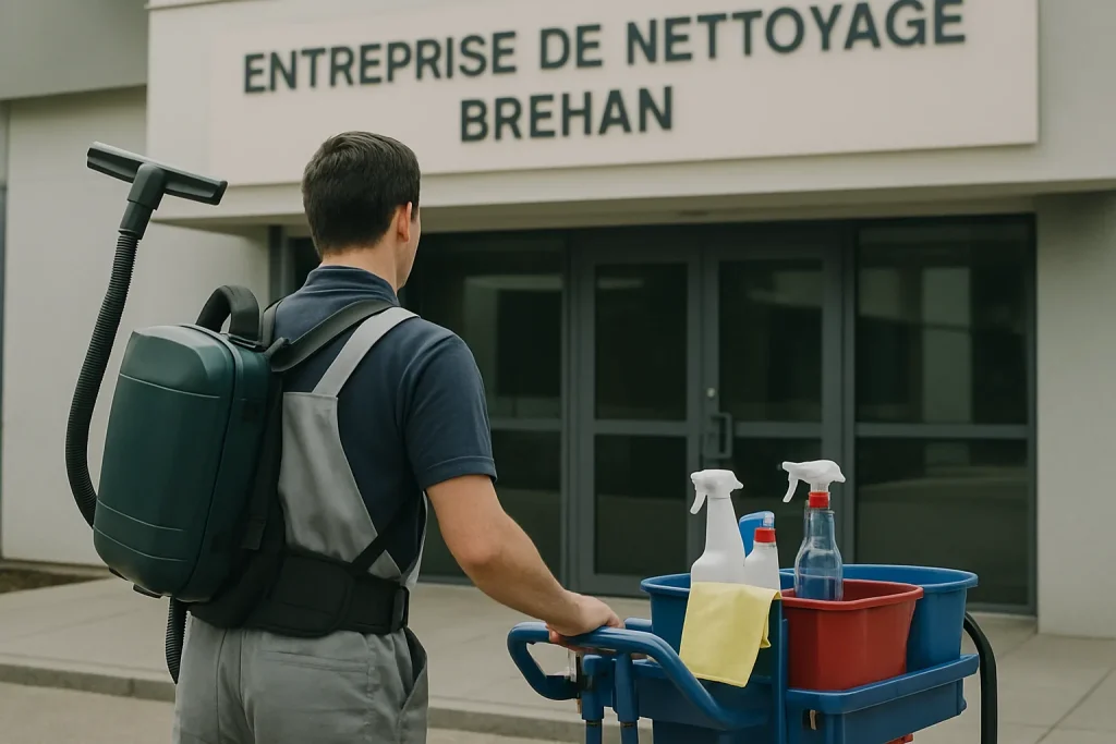 Des techniciens effectuent un nettoyage dans un appartement à Brehan, montrant des équipements modernes.