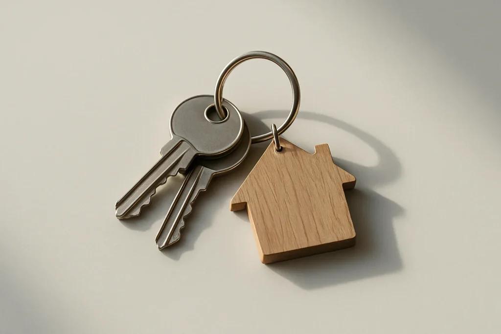 Clés de maison sur fond uni, symbolisant la préparation à la vente à Baden